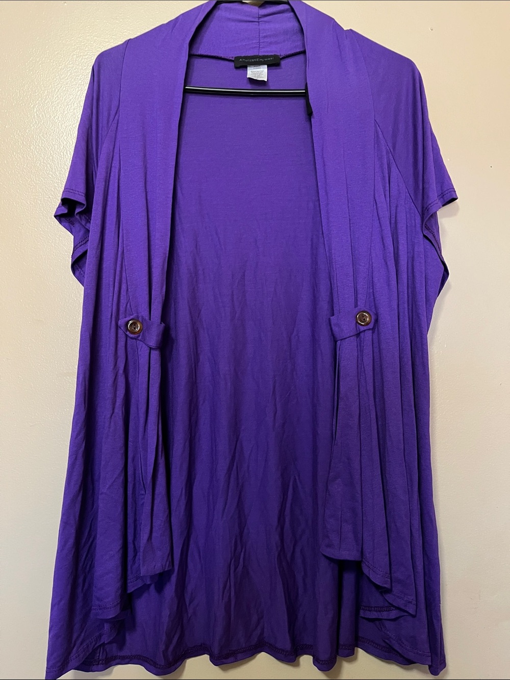 American City Wear Purple Open Front Short Sleeve Cardigan